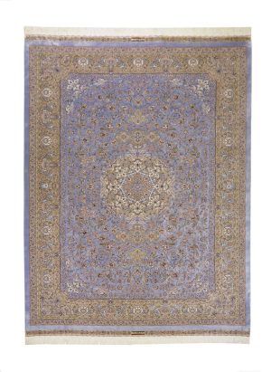 فرش-دستی-ماشینی-ابریشم-کد-17-نقره-آبی