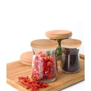 جا ادویه شیشه ای MGS با درب چوبی 200cc – مدل B 200W