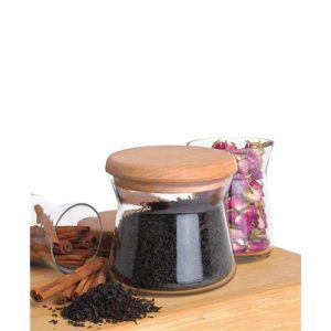 جا حبوبات شیشه ای MGS با درب چوبی 300cc – مدل B 300W